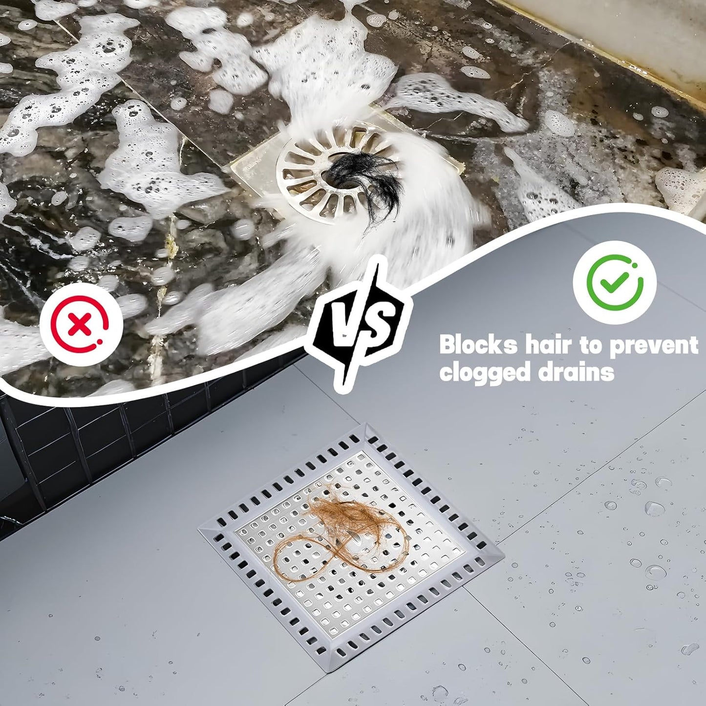 Makerfire 2PCS Shower Drain Hair Catcher, 4.72'', Flat Shower Drain Cover/Filter, Bathroom/Kitchen Sink Drain Strainer, Stainless Steel and Silicone