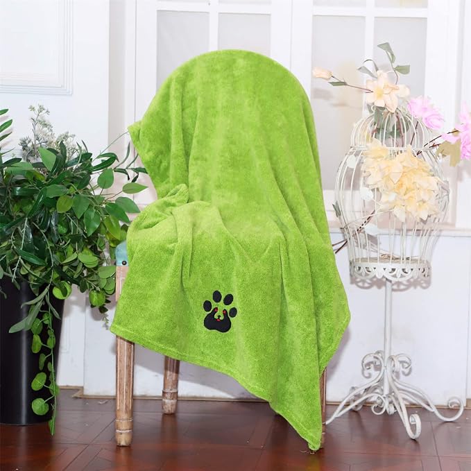 Dogvingpk Extra Large Dog Towels for Drying Dogs - Super Absorbent Soft Quick Dry Microfiber Pet Bath Towel for Large & Medium Dogs, 55 * 36 Inch Green - Image 5