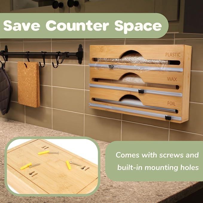 Bamboo 3-in-1 Wrap Dispenser with Cutter - 12" Rolls - 1 Unit - Image 5