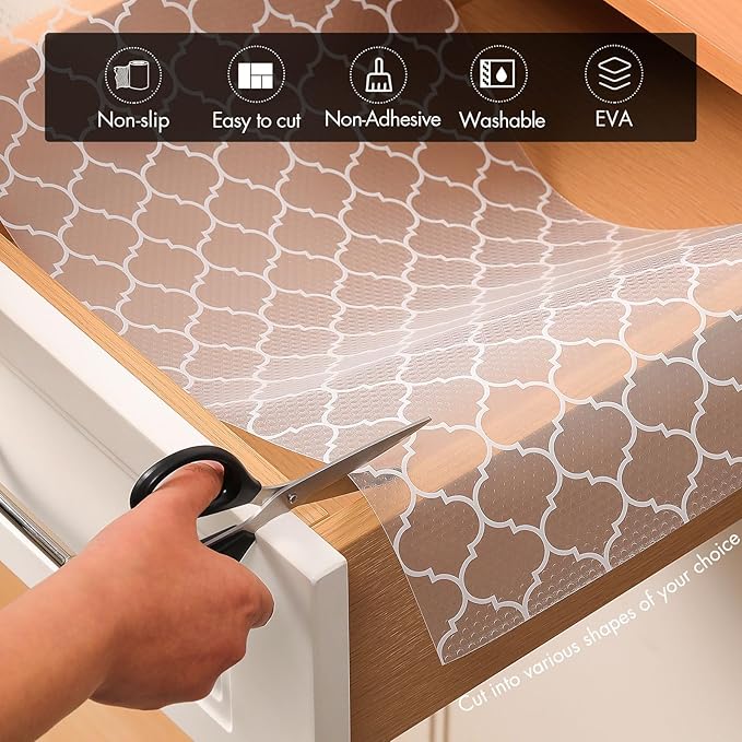 Cooyes Shelf Liner for Kitchen Cabinets – Non-Adhesive Waterproof Drawer Liner – Durable EVA Material Easy-to-Cut Shelf Paper for Refrigerator, Cupboard, Dresser with Modern Pattern (17.7"W x 78.7"L) - Image 5