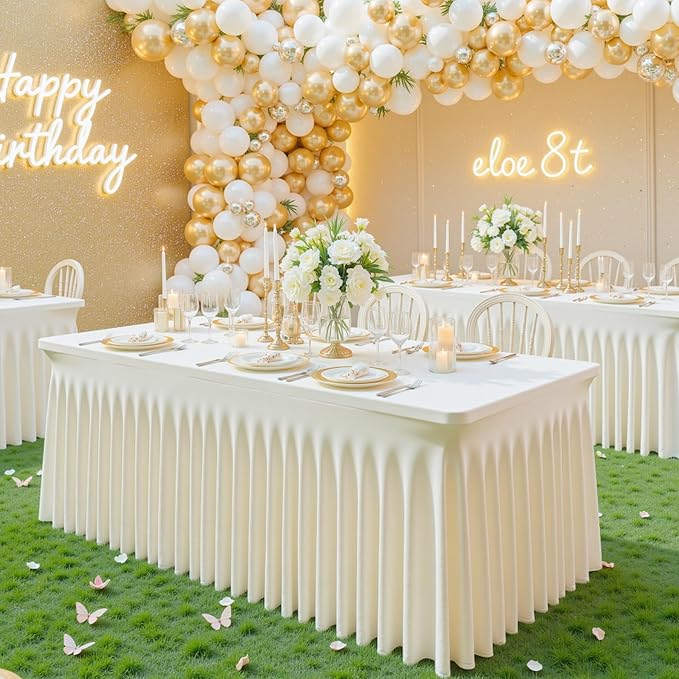 gogoparti 6 Pack Spandex Ivory Fitted Table Cloth for 8ft Rectangle Tables Ivory Stretch Tablecloth Banquet Table Covers Skirt Wrinkle Free Tablecloths for Parties Wedding - Image 8