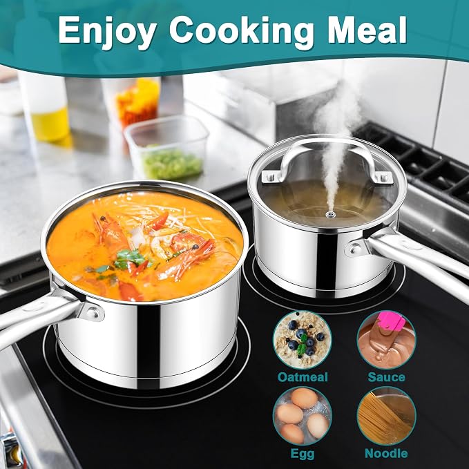 E-far Saucepan with Lid Set, Stainless Steel Sauce Pan Boiling Pot 1&2&3QT - Image 4