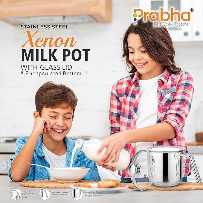 Prabha Stainless Steel Milk Pot with Handle 17cm 2.5 Litre | Milk Boiler Glass Lid Steam Vent | Kitchen Tea Container Water Boiling | Coffee/Milk Warmer, Even & Faster Heating | Induction & Gas Stove - Image 9