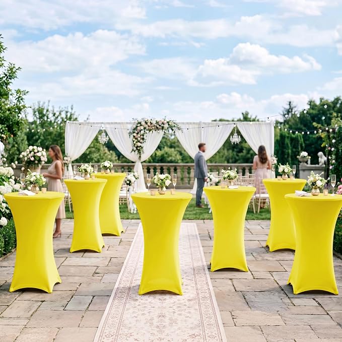Cocktail Table Covers-Spandex Round High Top Table Cloths Party Yellow - Image 4