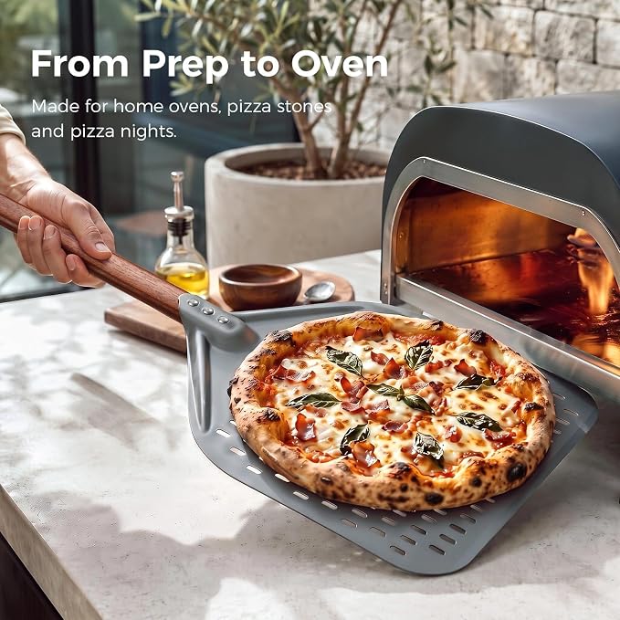 G.a HOMEFAVOR 14" x 17" Perforated Pizza Peel 35 Inch overall, Rectangular Aluminum Pizza Turning Peel with Walnut Wooden Handle For Baking Pizza Brick Oven - Image 2