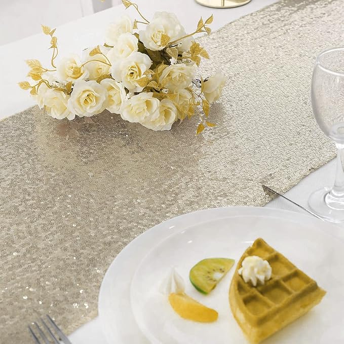 Champagne Sequin Table Runner 6 Pack 12''x108 Glitter Table Runner - Image 6