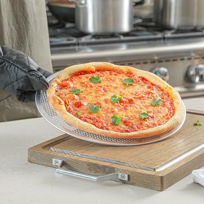 Restaurantware 13 Inch Aluminum Pizza Screen Pack of 72 Mesh Baking Tool For Crispy Crust, Lightweight Stackable Seamless Rim Rust-Resistant Baking Screen, Reusable for Pizzerias, Home Oven Use - Image 5
