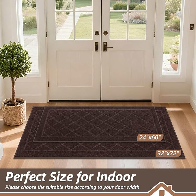 BEQHAUSE Dirt Trapper Door Mat 32" x 72", Doormat Non-Slip, Brown - Image 2