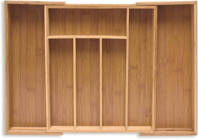 Relaxdays Cutlery Tray, Extendable, Bamboo Drawer Insert, High, 6.5 x 38 x 35.5 cm, Cutlery Tray for Drawers, Natural by Relaxdays