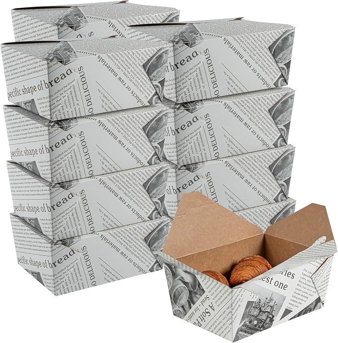 Restaurantware Bio Tek 98 Ounce Take Out Boxes 200 To Go Lunch Boxes - Tab-Lock Closure Heat-Tolerant Newsprint Paper Disposable Lunch Boxes Greaseproof For Hot And Cold Foods by Restaurantware