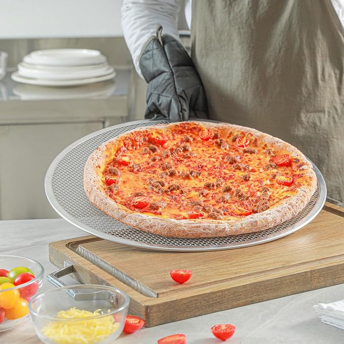 Restaurantware 17 Inch Aluminum Pizza Screen Pack of 72 Mesh Baking Tool For Crispy Crust, Lightweight Stackable Seamless Rim Rust-Resistant Baking Screen, Reusable for Pizzerias, Home Oven Use - Image 5