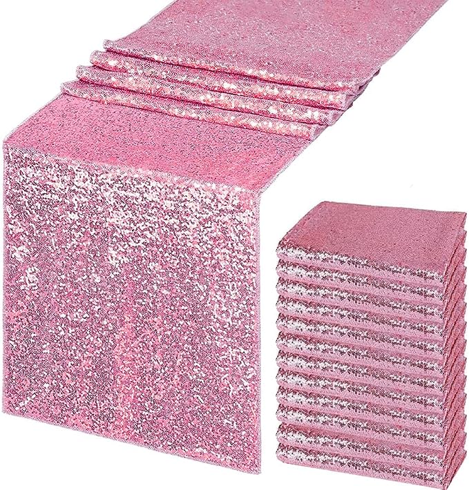 Rose Pink Sequin Table Runner 12 Pack 12''x108 Glitter Table Runner by WISPET