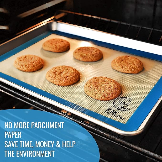 KPKitchen Silicone Baking Mats Set of 5 and Silicone Pastry Mat - 2 Half Sheets Mats + 1 Quarter Sheet Liner + 1 Round & 1 Square Mat + Extra Large Baking Mat For Rolling Out Dough - 100% Silicone - Image 8