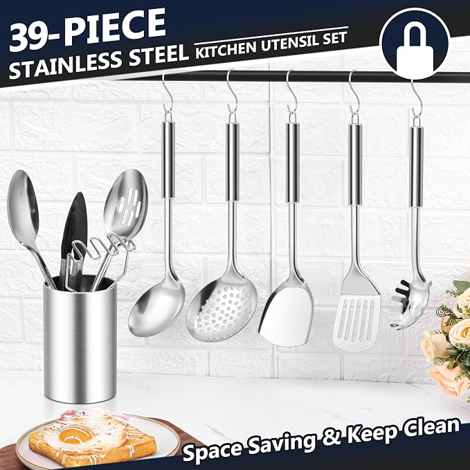 E-far Stainless Steel Cooking Utensil Set, 39-Piece Metal Kitchen Utensils - Image 6