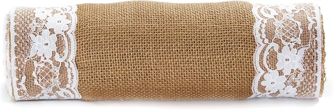 MDS 12 PCS 100% Natural Burlap Table Runners 12" x 72" with Lace, Rustic Farmhouse Country Vintage Boho Jute Runner for Wedding Reception Birthday Party Home Kitchen Dining Coffee Table Decoration - Image 3