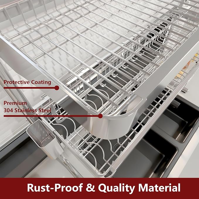 VNKZI Over Sink Dish Drying Rack, 3 Tier Full Stainless Steel Storage Adjustable Length (25.98'' to 36.61'') Kitchen Rack, Multifunctional Expandable Counter Organizer, Space Saver Dish Rack - Image 5
