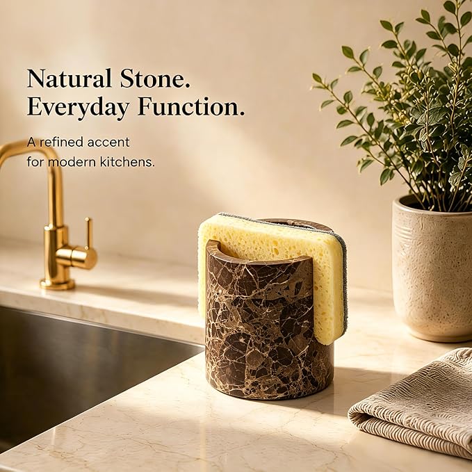 Natural Marble Sponge Holder, Drying Rack for Kitchen Sink - Dark Brown - Image 3