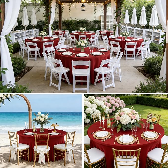 10 Pack Red Spandex Round Tablecloths for 60inch Tables, 120 Inch Stretchy 5ft Round Fitted Tablecloth Wrinkle Free Washable Table Cloths Table Covers with Skirt for Wedding Party Birthday Banquet - Image 5
