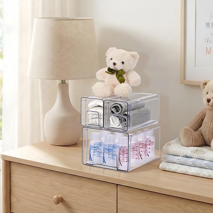 Sorbus Clear Stackable Storage Drawers (1 Large + 2 Small) - Image 4