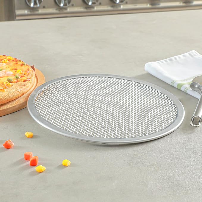 Restaurantware 10 Inch Aluminum Pizza Screen Pack of 144 Mesh Baking Tool For Crispy Crust, Lightweight Stackable Seamless Rim Rust-Resistant Baking Screen, Reusable for Pizzerias, Home Oven Use - Image 4