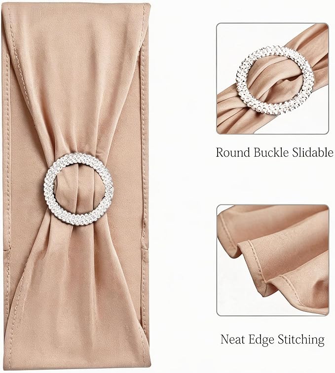 Wedding Nude Chair Sashes 100 Pack Stretch Spandex Chair Bows Bands with Buckles for Party Banquet Birthday Decorations (Nude) - Image 4