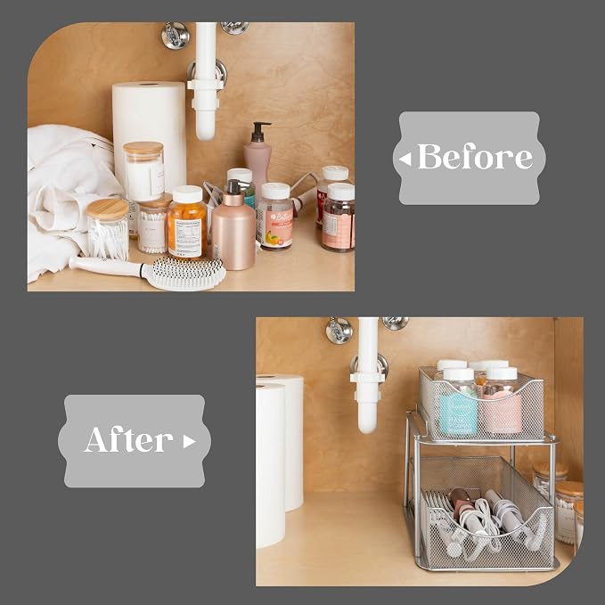 Sorbus Pull-Out Under Sink Organizer, Mesh Construction (Silver, 1 Pack) - Image 7