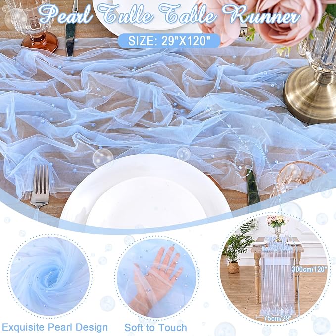 Pearl Table Runner Wedding Centerpieces 10ft Pearl Table Decor 29x120 Inch - Image 3