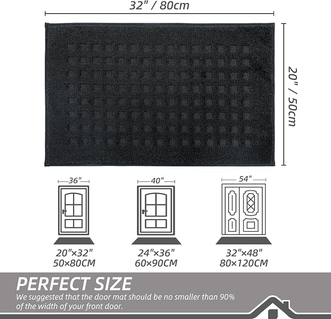 BEQHAUSE Dirt Trapper Door Mats 20"x32", Non Slip Washable, Black - Image 2