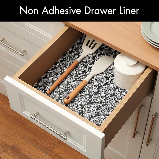 Cooyes Shelf and Drawer Liners for Kitchen Cabinets, Non-Adhesive Cabinet Liners, EVA Waterproof Durable Shelf Paper for Refrigerator, Shelves, Cupboard with European Pattern, Easy to Cut - Image 3