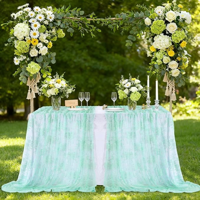 Lace Tablecloth Sheer Table Fabric 2pcs 60x120 Inch for Pinic Home Decor - Image 4