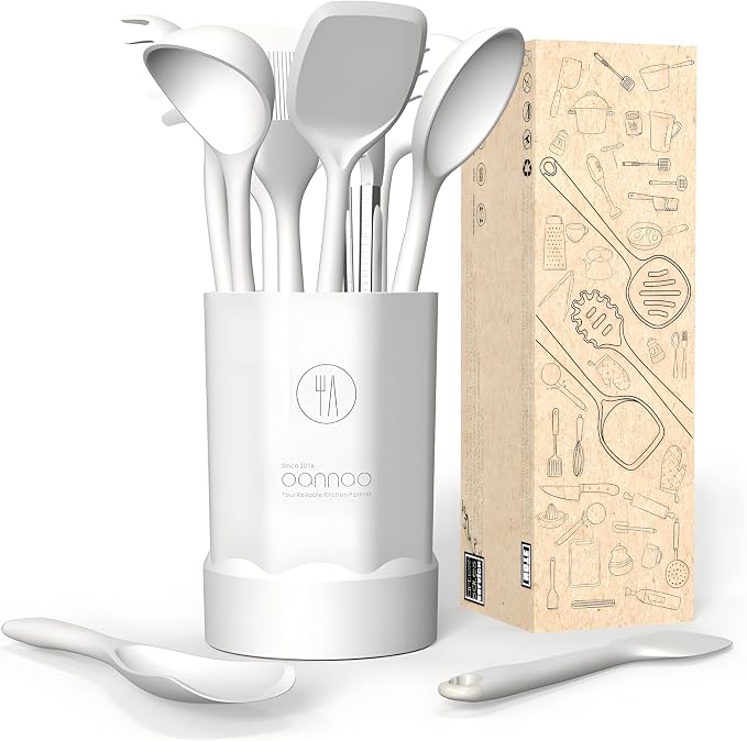 Silicone Kitchen Utensils Set,Utensils Sets for Cooking, Dishwasher Safe | Seamless Spatula Set for Nonstick Cookware, BPA-Free,Heat Resistant up to 600°F, House warming Gift, Cream White - Image 7