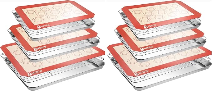 Stainless Steel Baking Sheet Tray Cooling Rack with Silicone Baking Mat Set, Cookie Pan with Cooling Rack, Set of 9 (3 Sheets + 3 Racks + 3 Mats), 10/12/16 Inch, Easy Clean (Pack of 2) by MMCIRCO