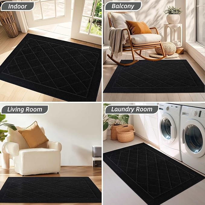 BEQHAUSE Dirt Trapper Door Mat 20" x 32", Doormat Non-Slip, Black - Image 8