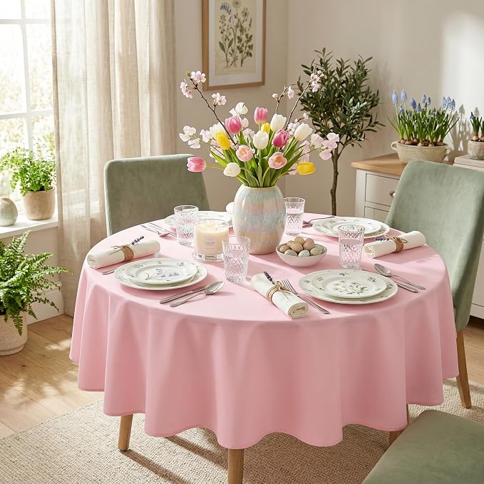 sancua Pink Round Tablecloth 60 Inch Diameter for 20-48 Inch Tables - Image 3