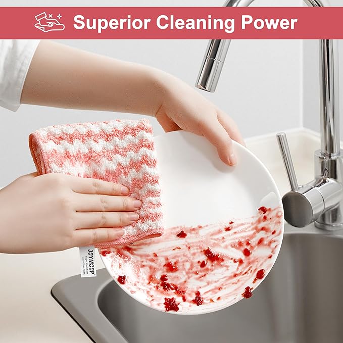 JOYMOOP 18 Pack Microfiber Cleaning Cloth, Kitchen Towels for Dish Drying Washing, Absorbent Streak Free Lint Free Rags for Cleaning, Reusable and Washable Towels - 10" x 10" - Image 4