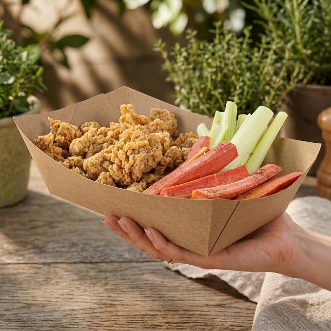 Restaurantware-Bio Tek 2 Pound Food Trays, 200 Disposable Paper Food Trays - Heavy-Duty, Greaseproof, Kraft Paper Boats, For Snacks, Appetizers, Or Treats, Use At Parties Or Carnivals - Image 5