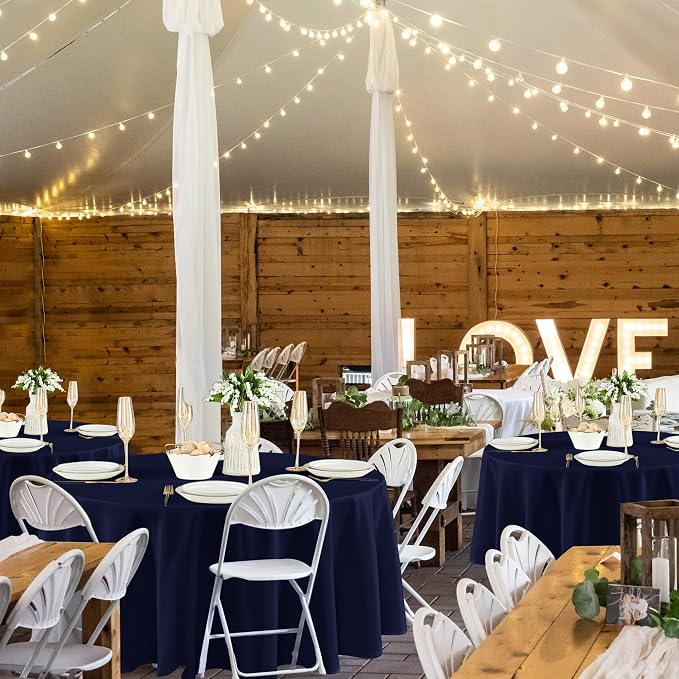Fitable 8 Pack Navy Tablecloths 84 Inch Round for 36"-60" Tables - Image 2