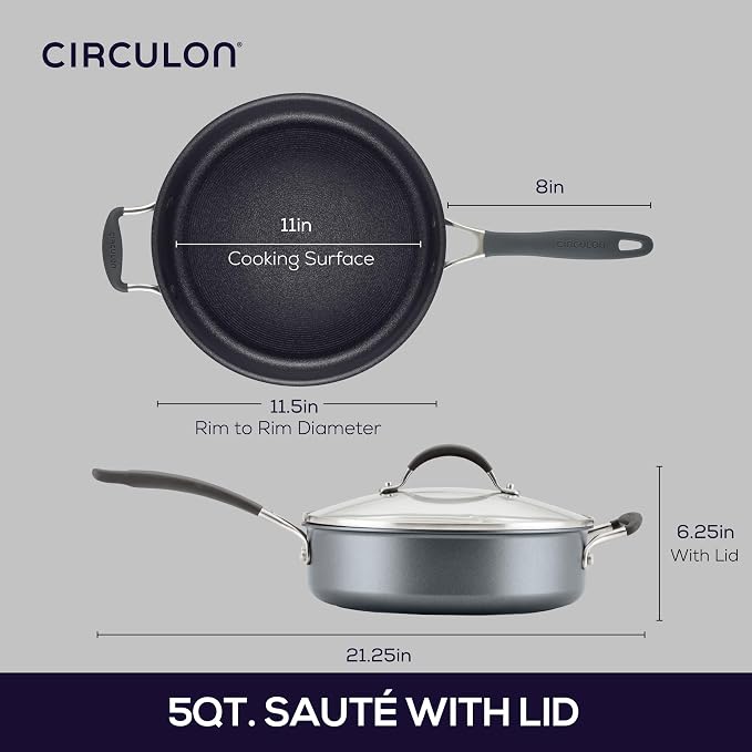 Circulon A1 Series Nonstick Induction Sauté Pan with Lid, 5-Quart, Graphite - Image 3