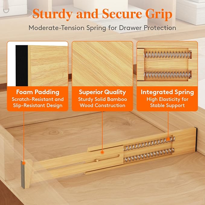 Lifewit 2.4" Kitchen Drawer Dividers, Adjustable Bamboo Drawer Organizers - Image 2