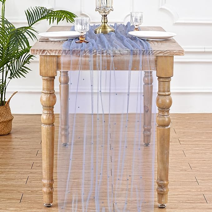 Tulle Table Runner Wedding Decorations 10ft Veil Dusty Blue Dessert Table - Image 7