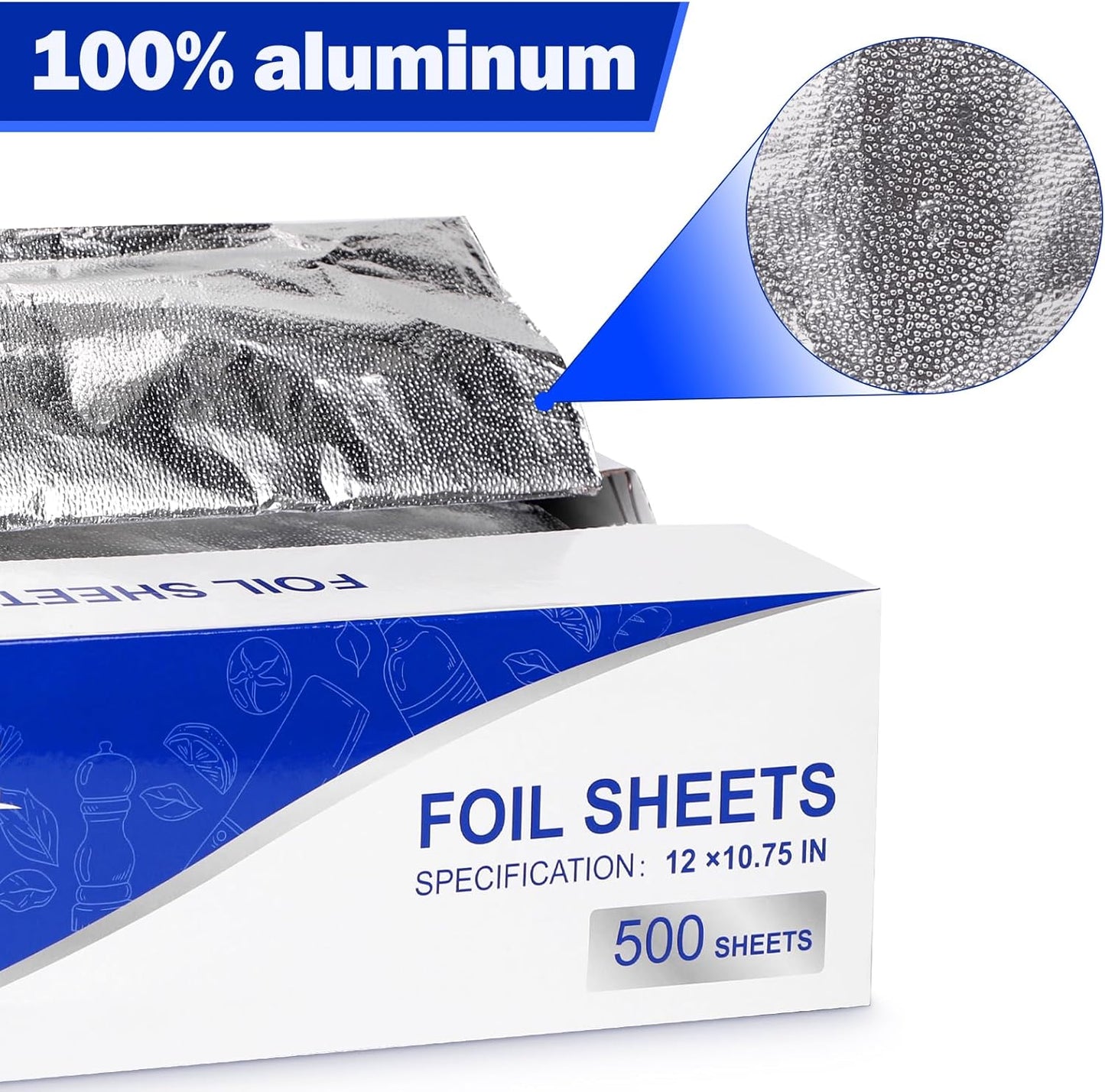 Aluminum Foil Sheets - 12" x 10.75" Pre Cut Tin Foil, Premium Aluminum Foil Wraps for Cooking, Storing Food - 500 Sheets