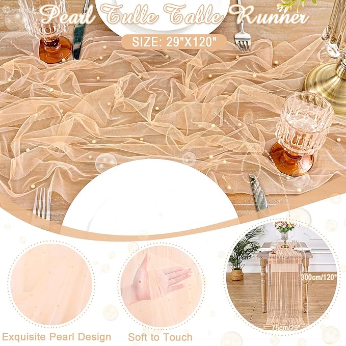 Champagne Pearl Table Runner Centerpieces 10ft Pearl Tables Decor 29x120 - Image 5