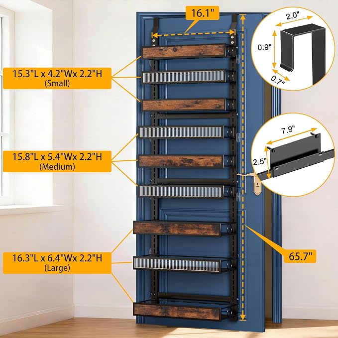 9 Tier Over the Door Pantry Organizer 2 IN 1 Hanging or Wall Mounted Spice Rack with Adjustable Basket,Heavy Duty Seasonning Storage Shelf for Kitchen Pantry and Bathroom Black - Image 2