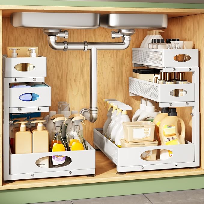 Kitstorack Under Sink Organizer 3-Tier Slide Out Drawer for Bathroom 2-Pack by Kitstorack