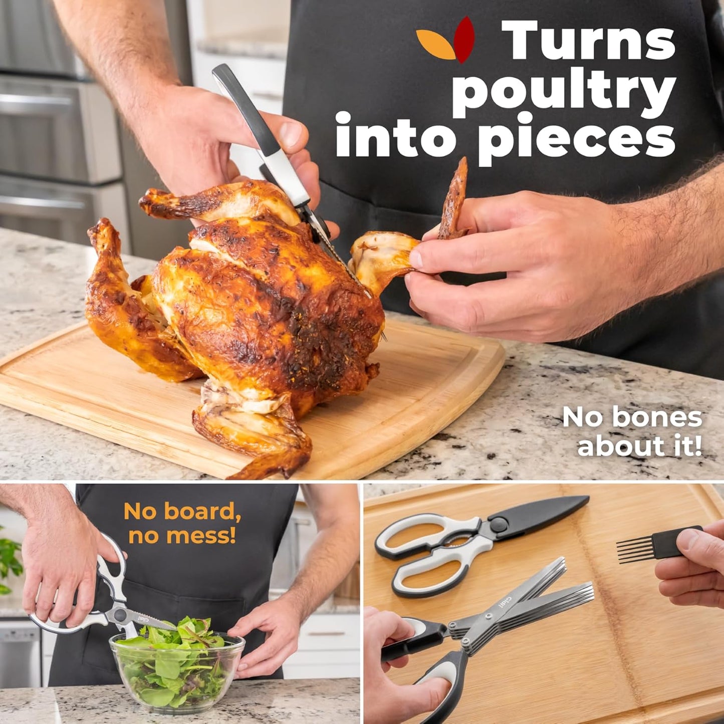 Gidli 2 Pack Herb Scissors & Kitchen Shears - Lifetime Replacement Warranty* - Herb Scissors with 5 Blades and Cover - Heavy Duty Vegetable Salad Multi Blade All-Purpose Food Shears Dishwasher Safe