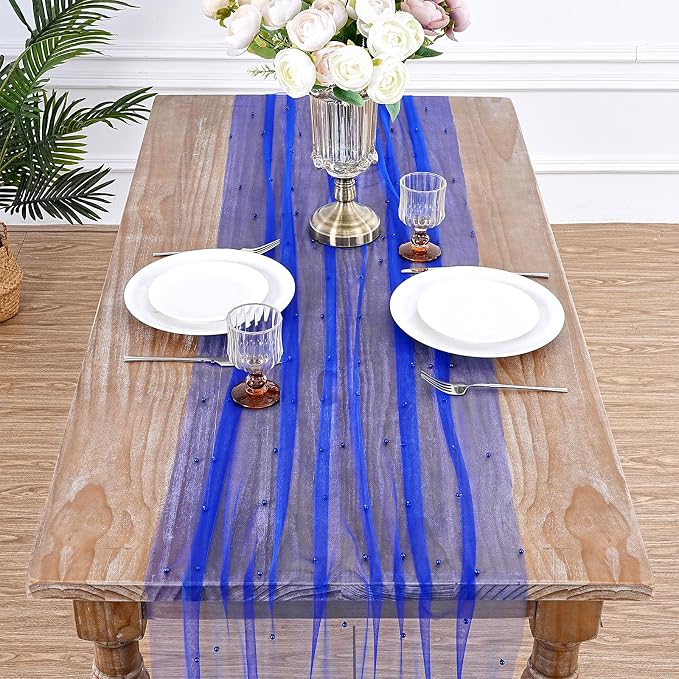 Pearl Gauze Table Runner Tulle Fabric Dark Blue 10ft Wedding Veil Seasonal - Image 5