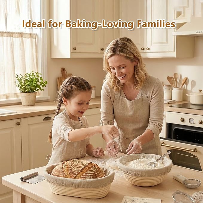 Banneton Bread Proofing Basket Set of 2, 10 inch Oval | 2 Linen Liners, Rattan Banneton, for Sourdough Bread Baking, for Professionals and Home Bakers - Image 6