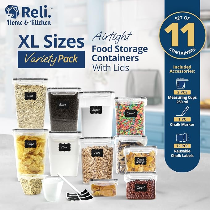 Reli. Storage Containers Kitchen & Pantry 11 Sets | Food Storage with Lids | Airtight Clear Plastic Canister Sets with Lids | Kitchen Organizers | Food Storage | BPA-Free | Multi-Size - Image 2