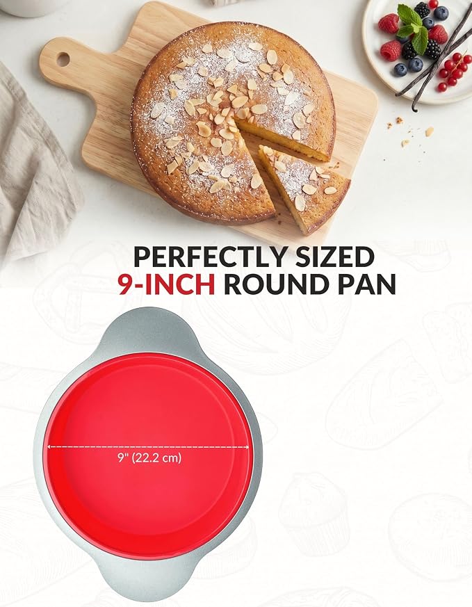 Boxiki Kitchen 9 Inch Non-Stick Silicone Round Cake Pan with Steel Frame Handles - Perfect for Baking Delicious Round Cakes - Image 7