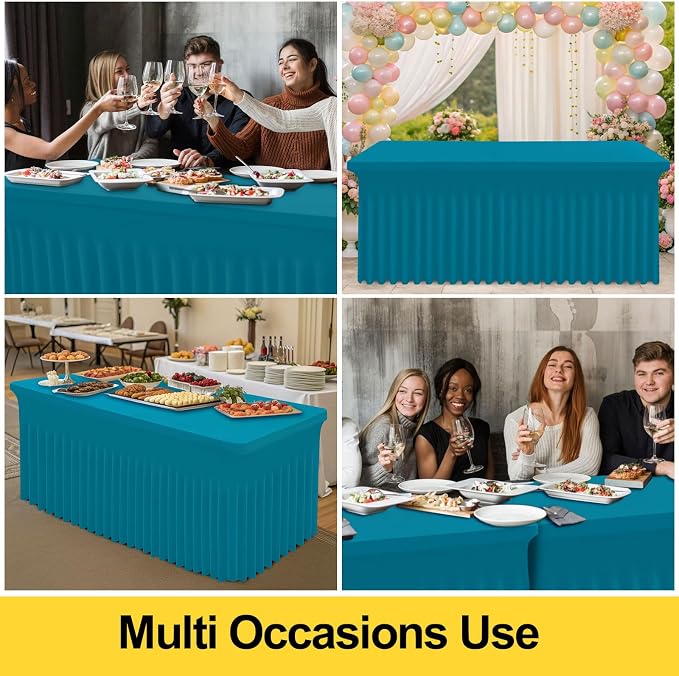 Smiry Spandex Tablecloth 6 Pack, Elastic Fitted Stretch Tablecloth for 8FT Rectangle Tables, Waterproof Washable Table Cover Skirt for Wedding, Banquet & Parties (Turquoise, 96Lx30Wx30H Inch) - Image 6